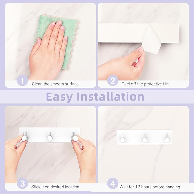 VIS'V Key Holder Wall Mount, Small Metal Self Adhesive Key Hanger with 3 Hooks, No Drilling, Extra Adhesive Strip, White