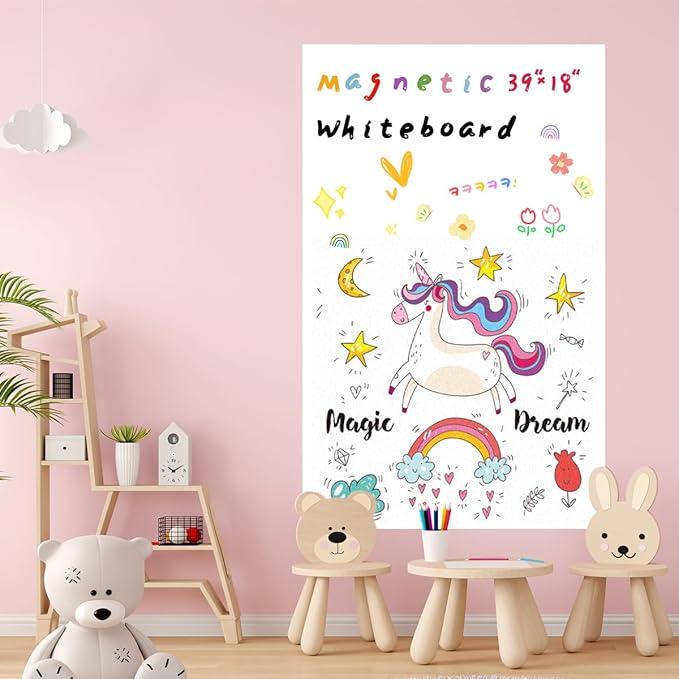 Magnetic Whiteboard Contact Paper, 18" x 39" Stick on Magnetic Dry Erase White Board Sticker on Wall, Easy to Write for Drawing, School, Office, Kitchen Fridge