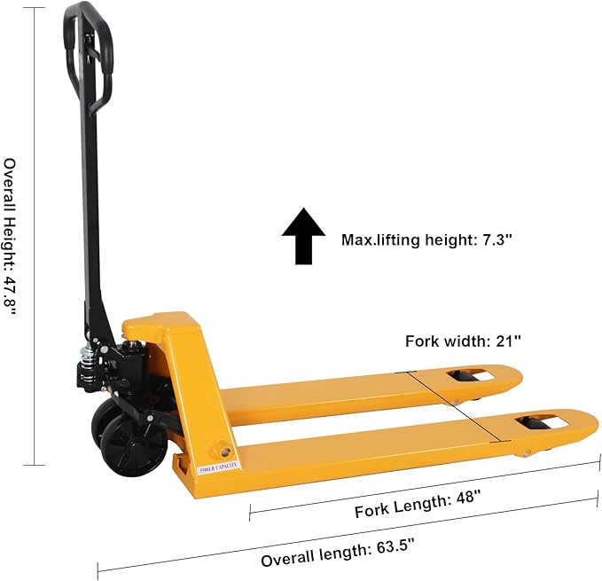 Manual Pallet Jack Industrial Hand Pallet Truck 48" Lx21'' W Forks 5500Lbs Capacity