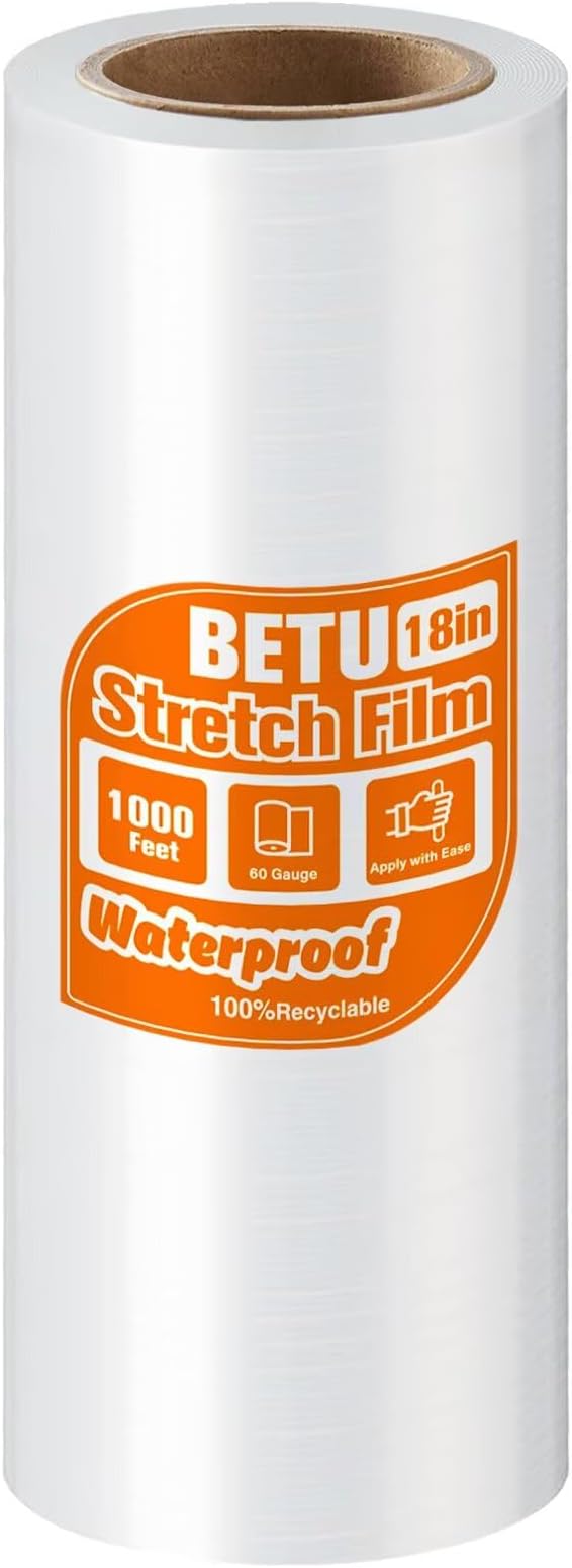 18 inch Stretch Film Shrink Wrap for Moving Supplies, 1 Pack Industrial Strength Stretch Plastic Wrap Roll for Pallet Wrapping Shipping Moving Boxes Storage Furniture,1000ft, Clear