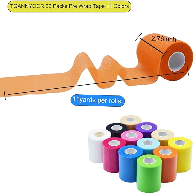 12 Packs Pre Wrap Tape, 11 Colors 2.76 Inch x 11Yards Prewrap Athletic Tape for Soccer,Foam Sport Underwrap, Underwrap Bandage for Wrists Ankles Prewrap Headbands for Hair (Rich Color)