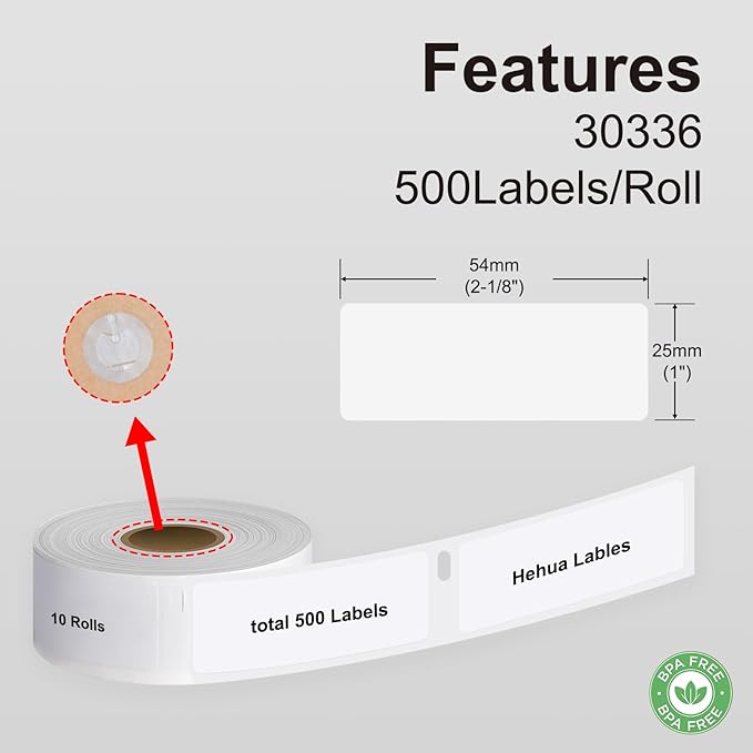 Hehua 1" x 2-1/8" Compatible with DYMO Labelwriter 550 5XL 450 4XL Turbo 30336 with RFID Chip, Return Address Labels, Thermal Barcode FNSKU Labels, Total 5000 Labels/10 Rolls