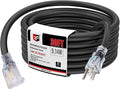 EP 30 Ft Lighted Outdoor Extension Cord - 10/3 SJTW Heavy Duty Black Extension Cable with 3 Prong Grounded Plug for Safety, UL Listed