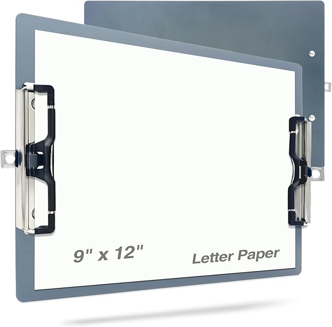 Aluminum Metal Clipboard Sturdy Stainless Hangable with Pen Holder Double Clip Board Size Letter A4 9" x 12.6" for School Office Business Medical Professionals Workshop Factory