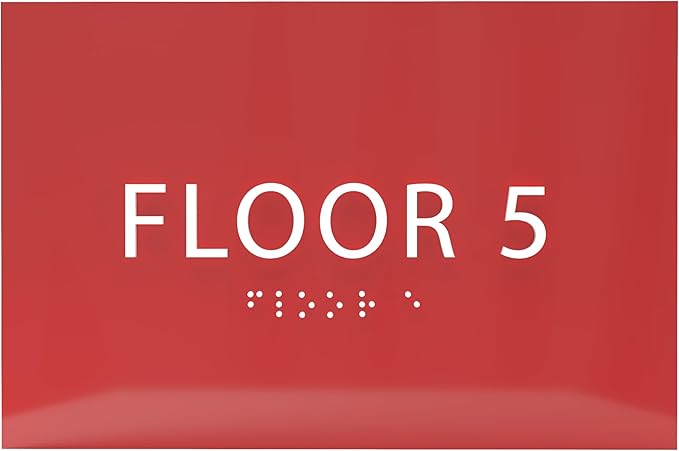 6" X4" Floor 5 Sign - ADA Compliant Tactile Graphics Grade 2 Braille Text | Wall Mount Plastic Directional Assistance, Floor Number Sign for Office, Schools, Hospitals, Apartments