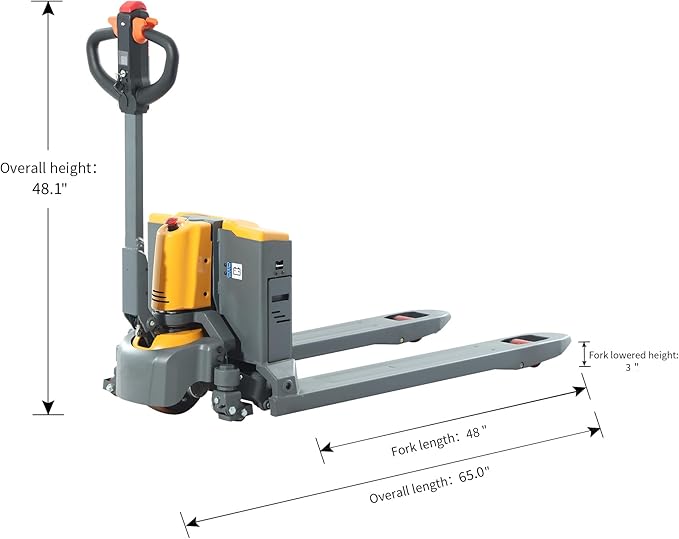 Tory Carrier Electric Pallet Jack Truck 3300lbs Capacity Lithium Electric Pallet Trucks 48" x 27" Fork Size Li-ion Battery Pallet Lift with Extra Battery-Yellow