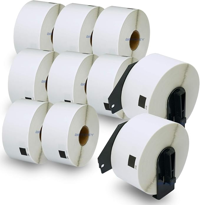 BETCKEY - Compatible Large Address Labels Replacement for Brother DK-1208 (1.4" x 3.5"), Use with Brother QL Label Printers [10 Rolls + 2 Reusable Cartridges]