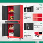 Letaya Metal Garage Storage Cabinet with Wheels,Rolling Tool Cabinet with Adjustable Shelves and Drawer for Garage Home Utility Room (Red)