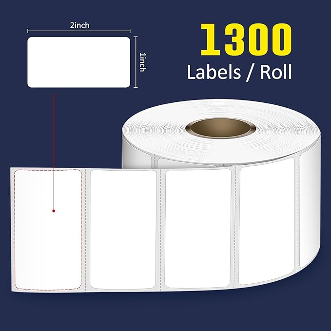 L LIKED 2" x 1" Direct Thermal Labels, Permanent Adhesive Barcode Adress Labels & Compatible with Rollo, Zebra and Other Desktop Printers (1 Roll, 1300 Labels)