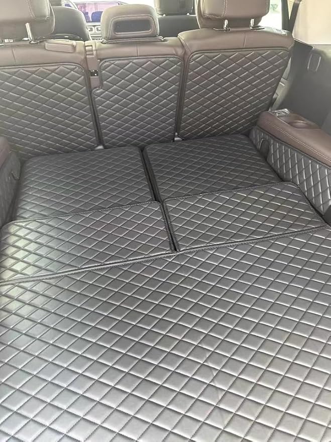 Full Coverage Trunk Cargo Liner for Mercedes GLS Class 2+2+2 Seater Rear Cargo Mat+Backrest Mat+Both Sides Panel Replacement Trunk Cover for Mercedes GLS Accessories(Black w/Black Stitching)