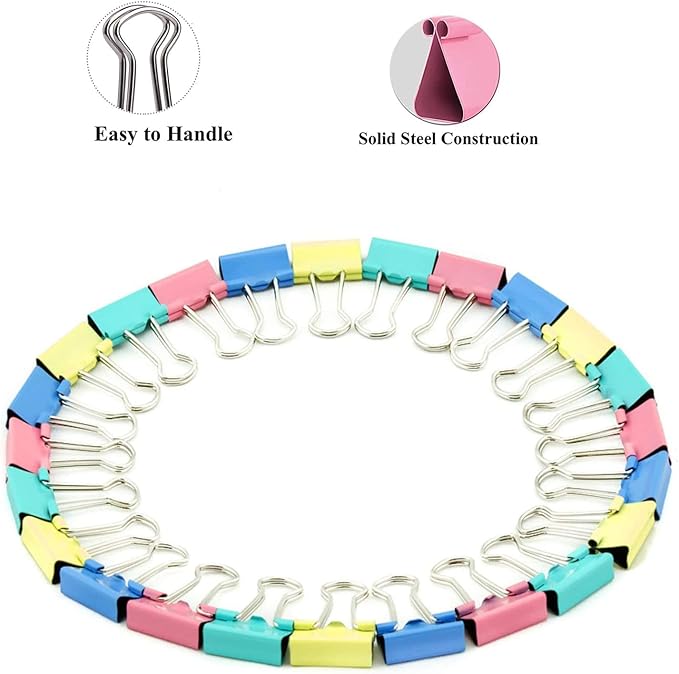 Ufmarine Small Binder Clips 1 inch Length, Colorful, for Office (64 Pcs)