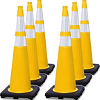 6 Pack 36" Large-Sized PVC Traffic Cones with Heavy-Duty Black Base, Garage Parking Lot Cones Structurally Stable Weatherproof Road Construction Safety Cones (6, Yellow, 36" Extra Large)
