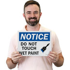 SmartSign (Pack of 5) 9 x 12 inch “Notice - Do Not Touch, Wet Paint” OSHA Sign, Screen Printed, 10 mil Polystyrene Plastic, Blue, Black and White, Made in USA
