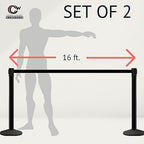 Crowd Control Warehouse CCW Series RBB-150 - Set of 2 Stanchion Retractable Belt Barriers - 16 Foot, Black Belt with Polished Stainless Steel Post - Easy Assembly