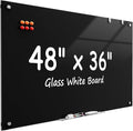 MaxGear Glass Whiteboard 48x36 Inches Wall Mounted, Magnetic Black Dry Erase Board with 1 Eraser, 1 Accessory Tray, 4 Markers and 6 Magnets, Large Frameless White Board for Office, School, Home