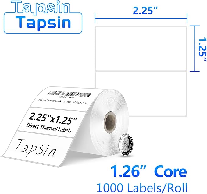 2.25" X 1.25" Direct Thermal Labels with Perforated, Self-Adhesive Stickers Labels for Barcode Postage Address Shipping Compatible with Zebra, Rollo and more Label Printers, 1000 labels/Roll, 12 Rolls