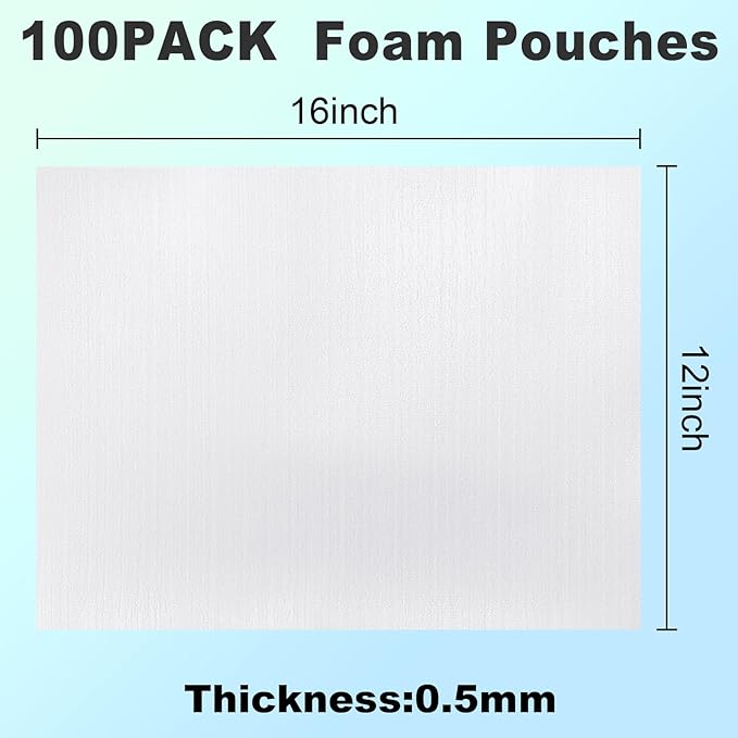 100Pack Foam Pouches,12" X 16" Dish Packing Foam Cushion Foam for Packing Dishes and glasses Moving Foam Wrap Pouches Packing Supplies for Moving
