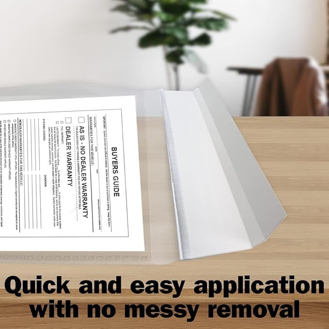 Clip-On Car Window Form Holder – 9" x 13" Transparent Document Sleeve – Automotive Dealer Buyer’s Guide & Vehicle Doc Organizer – Clear Plastic Auto Sales Display Pouch - Pack of 50