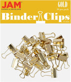 JAM PAPER Colorful Binder Clips - Extra Small - 3/5 Inch (15 mm) - Gold Binderclips - 30/Pack