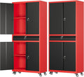 73" Metal Garage Storage Cabinet with Wheels， Rolling Tool Storage with Locking Doors， Adjustable Shelves and Drawer, Heavy Duty Steel Tool Cabinet for Garage, Warehouse, School(Red Black)