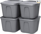 HOMZ 4-Pack Durable Molded Bin, Plastic Storage Containers w/Lids, 10 Gallon, Silver - Stackable Organizer Totes and Boxes for Bedroom, Kitchen, and Garage Organization