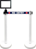 Retractable Stanchion, 6 SPECIALTY Posts + Signframe, 36" Ht, 78" Special Event & Holiday Theme Belt + Bonus Replacement Cassettes + Wall Receiver (WHT Post/No Entry Belt)