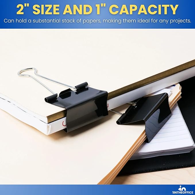 1InTheOffice Large Binder Clips, Paper Clamps, Paper Binder Clips, 1" Capacity, Metal, Black, 24 Pack
