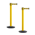 Crowd Control Warehouse CCW Set of 2 Dual Retractable Belt Barrier Stanchion, Cast Iron Base Black Post, IRBB-100D (9 Belt, Yellow with"Danger - Keep Out" Black Letters Belt)
