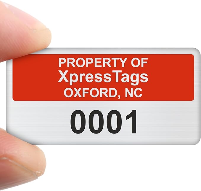 XpressTags 0.75"x1.5" Custom Asset Tags with Consecutive/Serial Number, Fixed Inventory Stickers, Brushed Metalized Silver Polyester Labels - Pack Sizes 100 to 5000, Made in USA