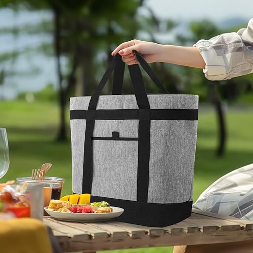 Insulated Reusable Tote Bag for Grocery Shopping for Women, Insulated Pizza/Food Delivery Bag to Keep Food Cold/Hot, Waterproof PRO, Grey, 1PK
