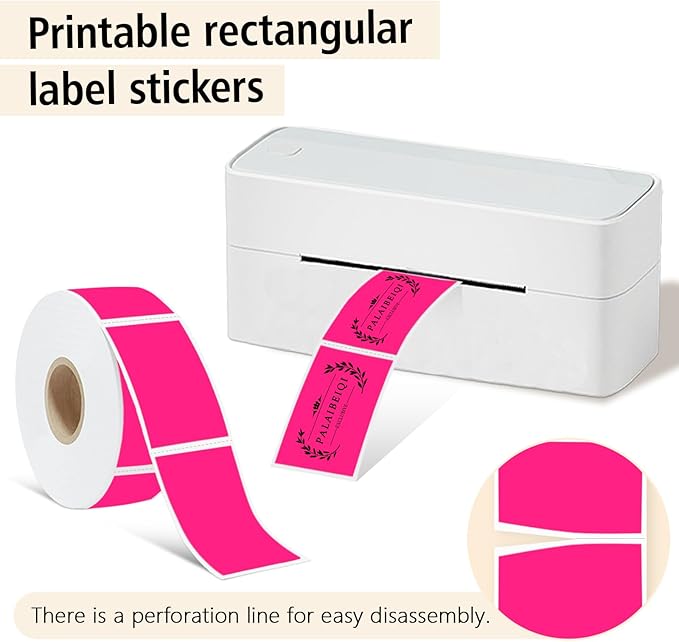 1x2 Inch Thermal Labels,500PCS Rectangle Stickers,Waterproof Removable Blank Stickers for Address,Jars,Freezer Containers & Pantry Organization,Fluorescent Pink