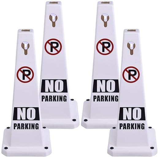 BESEA 4PCS White No Parking Cone White Caution 4 Sided No Parking Cone Reserved Parking