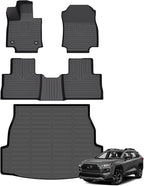 Hutisya-Floor Mats & Cargo Liner Set Fit for Toyota RAV4 2019-2025(Fit for Petrol Model) All Weather Protection Anti-Slip & Durable TPE Full Set Liners Automotive Accessories-Black