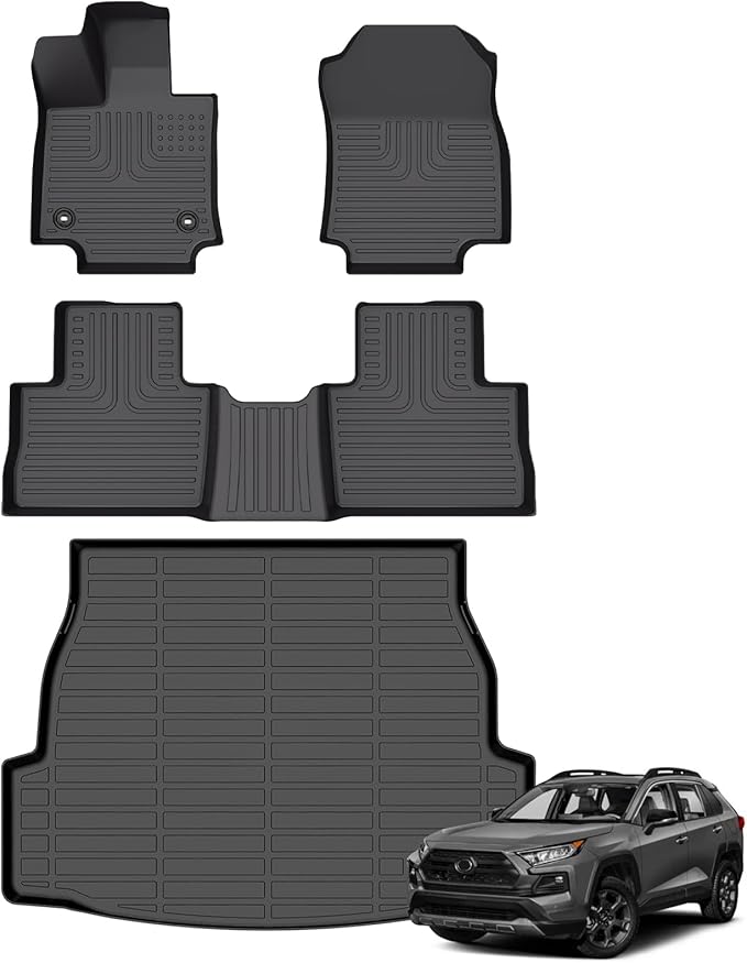 Hutisya-Floor Mats & Cargo Liner Set Fit for Toyota RAV4 2019-2025(Fit for Petrol Model) All Weather Protection Anti-Slip & Durable TPE Full Set Liners Automotive Accessories-Black
