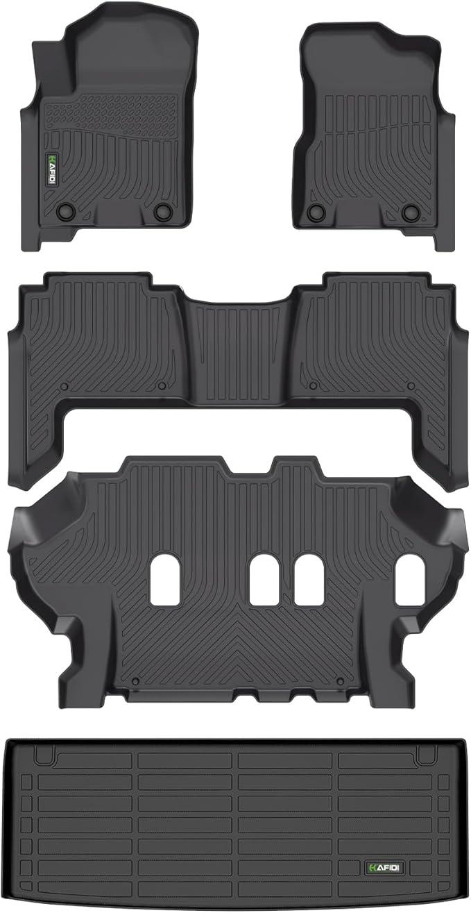 HAFIDI® Floor Mats & Cargo Liner Fit for 2019-2024 Nissan Armada & Infiniti QX80 8 Seats All Weather Protection TPE Anti-Slip Automotive Full Set Floor Liners Custom Accessories - Black