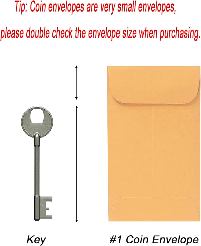 200PCS #1 Coin Envelopes 2.25x3.5 inches Brown Kraft Envelopes Classic Small Parts Gummed Flap for Coins, Cash, Credit Cards, Seeds