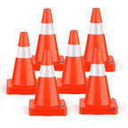 BATTIFE 12 Pack Traffic Safety Cones 18 Inch with Reflective Collars PVC Orange Construction Cones for Home Driveway Road Parking Use