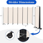 Room Divider 6FT Room Partition with Lockable Wheels, (Thicked Metal Base) Room Dividers, Freestanding Indoor Folding Privacy Screens, Portable Fabric Wall Divider for (Beige, 132"- 6 Panel)