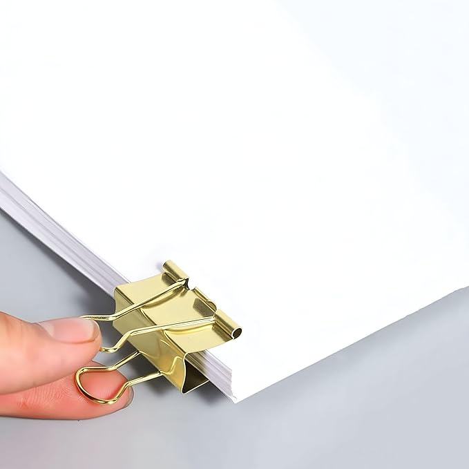 50 Pack Medium Gold Binder Clips 1 Inch (25 mm), Colored Paper Clamps, Middle Size Paper Clips for Office Home School Business 1"