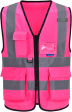 A-SAFETY Pink High Visibility Vest,Reflective Safety Vest Workwear,7 Pockets Hi Vis Durable Vest with Reflective Tapes 4 Lower Pockets,3XL