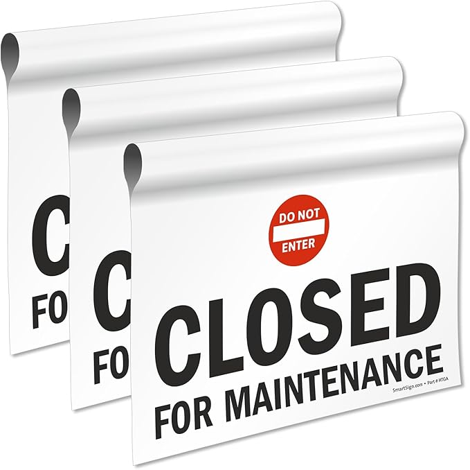 SmartSign 3-Pack 'Closed For Maintenance' Hanging Doorway Barricade Sign with Symbol, Spring-loaded Aluminum Pole, Torsion Pole and 11.25" x 18" Vinyl Sign Kit, Black/White/Red, USA-Made