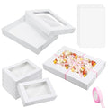 5 Set Corrugated Full Sheet Window Cake Box 26x18x4 Inch with Cake Board and Pink Satin Ribbon Heavy Duty Large Rectangle Bakery Boxes with Window White Bakery Boxes for Packaging Cupcake