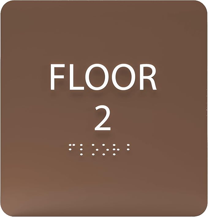 6" X6" Floor 2 Sign - ADA Compliant Tactile Graphics Grade 2 Braille Text Acrylic Wall Signs - Directional Assistance, Floor Number Safety Sign for Office, school Hospital, Apartment