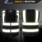 9 Pockes Black Reflecive Safety Vest for Men with Double Stitching Knots around All Pockets and Zipper High Visibility Mesh Construction Work Vest,Meets ANSI/ISEA Standards(EK176-Black-XL)