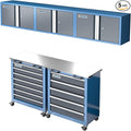 LARBANKE Metal Storage Cabinet System with Lock and Keys,Storage Cabinet System with 3 Wall Cabinet,One 5-Drawer Tool Chest and One 7-Drawer Tool Chest,Universal Brake Wheel &Padded Feet Attached