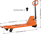 T Tory Carrier Pallet Jack, 5500 Lb. Capacity 27 x 48 Forks Mannual Pallet Truck, Hand Trucks with Replacement Load Wheels