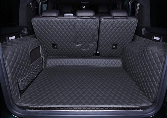 Trunk Mat Compatible with Mercedes G Class W463 G350 G500 G55 G63 2007-2018 Full Coverage 3D Laser Measured Rear Cargo Mat+Backrest Mat+Both Sides Panel Black w/Black Stitching