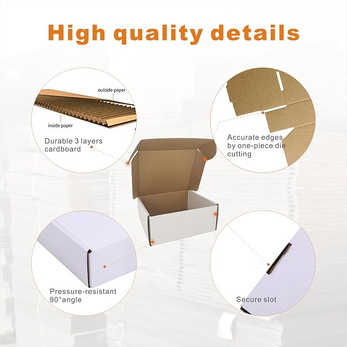 200 Pack 7x6x3'' Small Shipping Boxes, Corrugated Cardboard Mailers for Business, White (CM763-200)