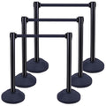 6PACK BESEA Crowd Control Stanchions with 10 FEET Retractable Belts, Water Filled Base Weighted Barriers Black Post