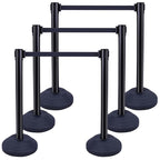 6PACK BESEA Crowd Control Stanchions with 10 FEET Retractable Belts, Water Filled Base Weighted Barriers Black Post